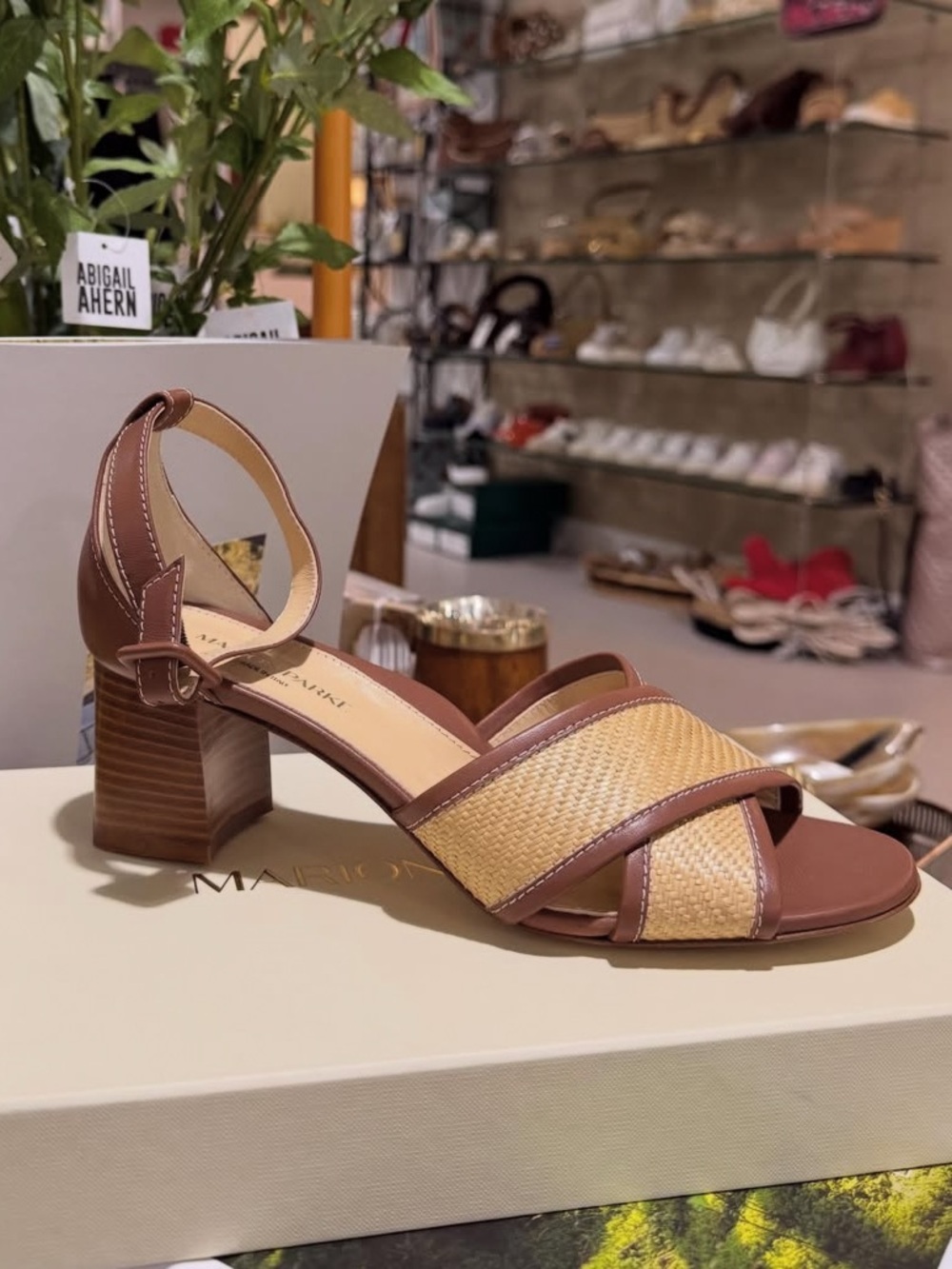 Marion Parke Brown Woven Block Heel Sandals $550 RETAIL